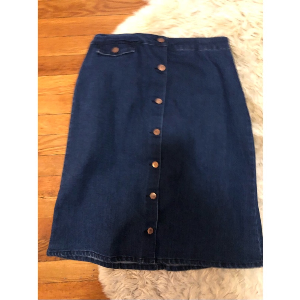 Forver 21 dark jean skirt button down L midi 8 10